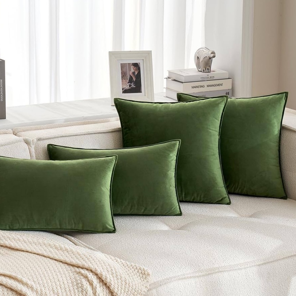 🆕 Olive Green VELVET Euro Accent Pillow Covers Luxury High End Hotel Vibes NWT